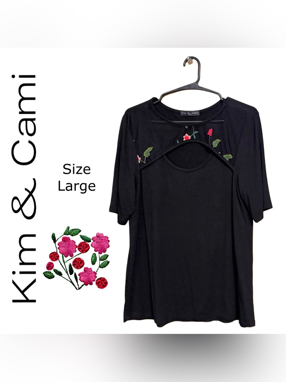 🖤✨🌸 Artsy Whimsigoth Peekaboo Top • Embroidered Floral Keyhole Blouse 🌸✨🖤
